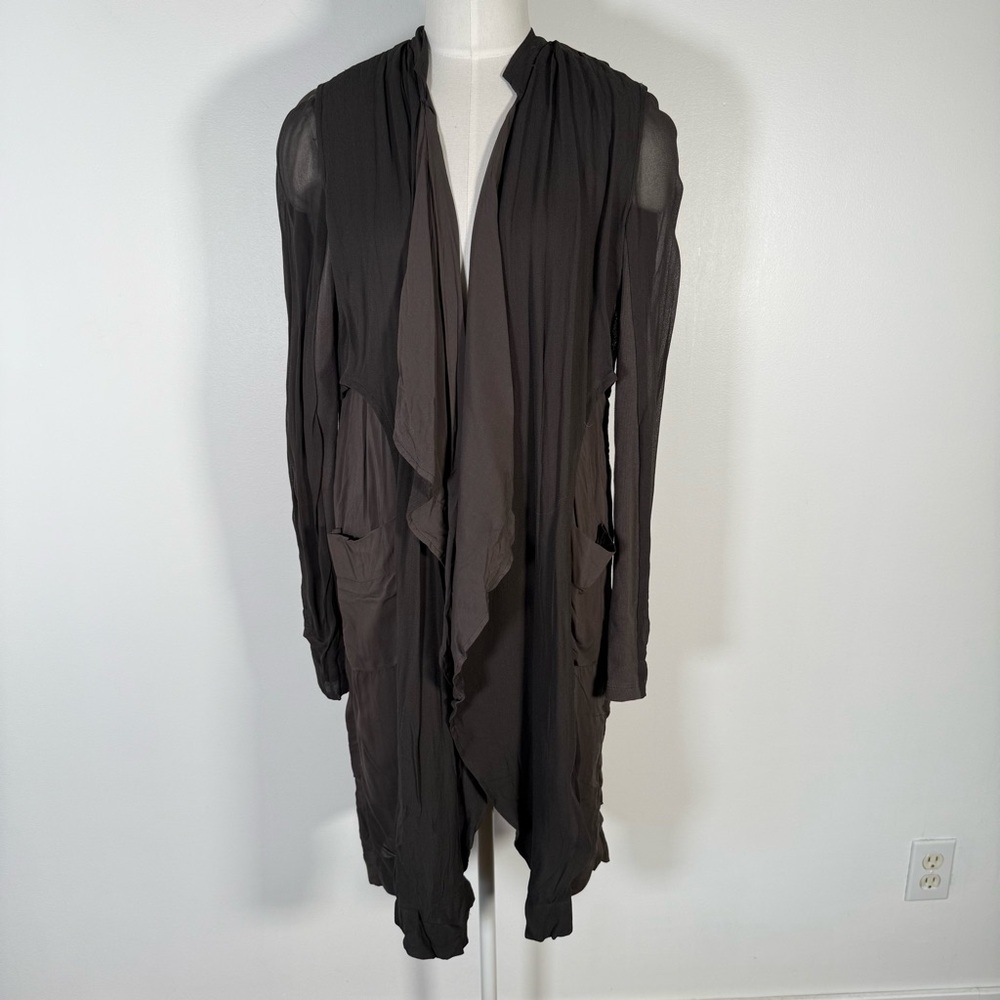 XCVI Gray Waterfall Cardigan Lagenlook Layered Mixed Media Artsy Fairy Grunge S
